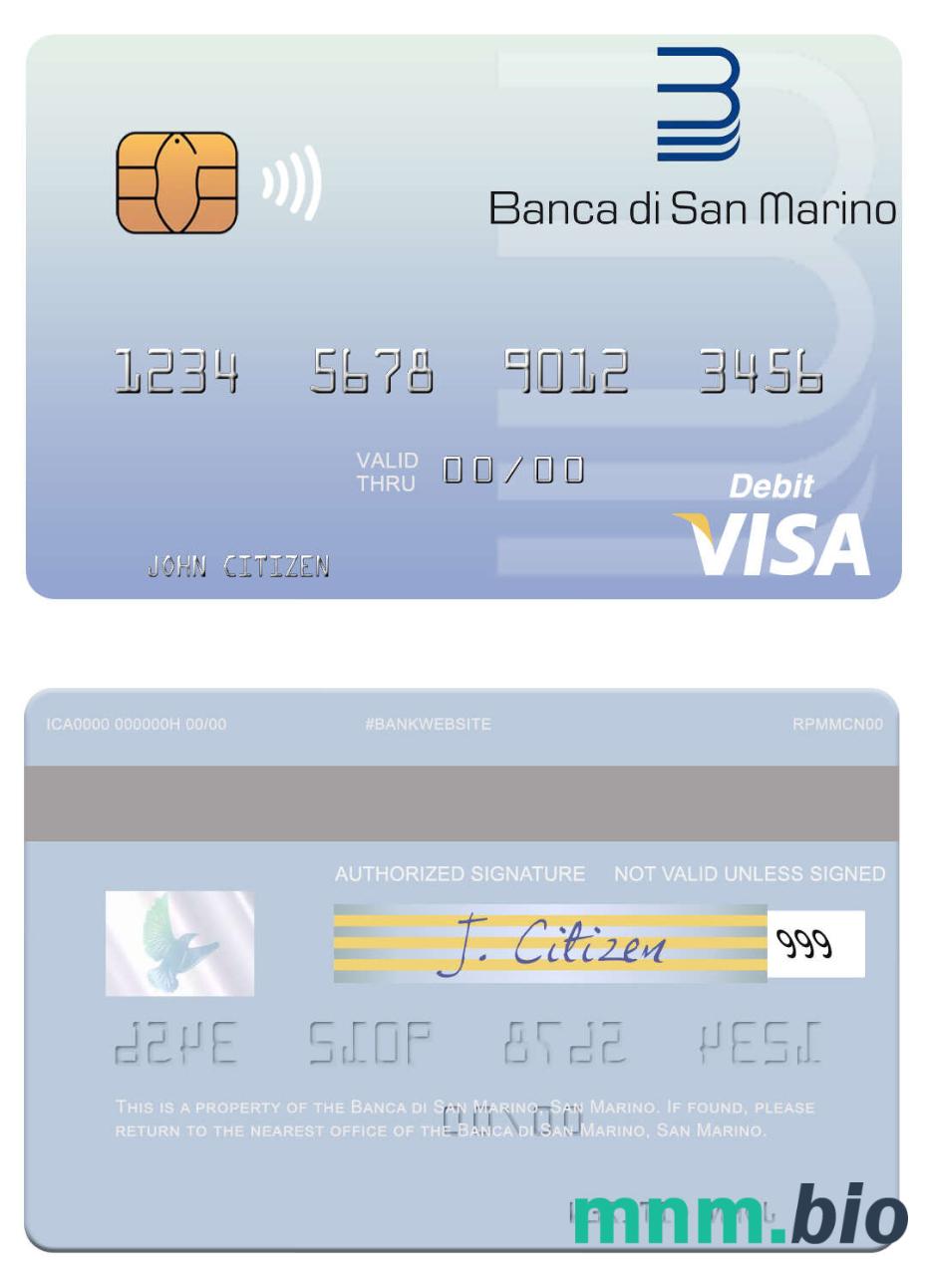 San Marino Banca di San Marino visa debet karta przykład w formacie PSD